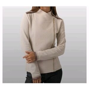 Saint + Sofia Organic Cotton Biker Jacket Size 10 Beige Tan Zip Up Cardigan